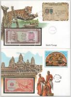 Vegyes 7db-os bankjegyes boríték tétel, mind különféle, közte: India, Srí Lanka, Szovjetunió, Bulgár...