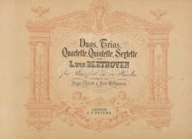 Beethoven, Ludwig van: Duos, Trios, Quartette, Quintette, Sertette von - - für Pianoforte zu vier Händen arrangirt von Hugo Ulrich u. Rob. Wittmann. Leipzig, é.n. (cca 1860-1890), C. F. Peters, 82 p. Egészvászon-kötésben, helyenként minimálisan foltos lapokkal.