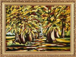 Lukács Mária (?-): Fasor. Olaj, farost, jelzett, dekoratív fakeretben, 31×43 cm