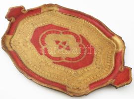 Olasz original florentin tálca, lakkozott fa vagy bakelit, címkével jelzett, minimális kopottsággal, 51x35 cm