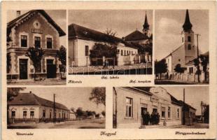 Negyed, Neded; vasútállomás, utca, Református templom és iskola, Hangya szövetkezet üzlete / railway station, Calvinist church and school, cooperative shop (EK)