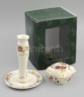 Zsolnay pillangó mintás gyertyatartó és bonbonier, bontatlan díszcsomagolásában