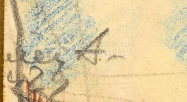 Olvashatatlan (ner.. A.?) jelzéssel: Kávéházi élet, 1929. Ceruza, papír. Üvegezett, sérült fakeretbe...