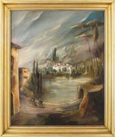 MCP jelzéssel: Kerékpározók. Olaj, vászon. Dekoratív, kissé sérült fakeretben. 80x61 cm