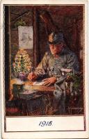 1915 Weihnachten 1915 / Első világháborús osztrák-magyar katonai karácsonyi üdvözlet / WWI Austro-Hungarian K.u.K. military art postcard with Christmas greeting, Franz Joseph I of Austria portrait s: F. Kuderna + "K.u.k. PROVIANTAMT der K.u.k. 31. I.T.D."