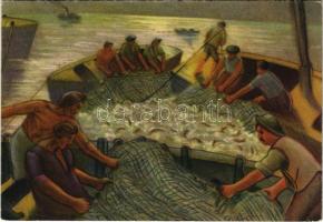 1949 Balatoni halászat. pasztellkép - Gaubek Studio Pestszenterzsébet s: Klimó István (EK)