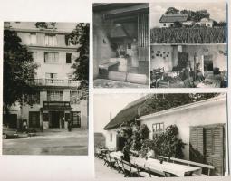 Balatonfüred, Baricskai csárda, Camping, KIOSZ üdülő eszpresszója, belső, gimnázium, Arany Csillag szálló - 6 db modern Képzőművészeti Alap képeslap