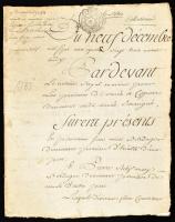 1693-1785 6 db francia nyelvű, szignettás okirat, sérülésekkel