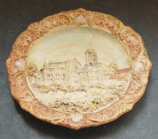 Domborműves Austria Wartburg jelzésű agyag falitányér 20cm-es átmérővel / Clay plate with landscape of Wartburg