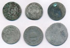 ~1700-1800. 5db rossz állapotú német, osztrák kis ezüstpénz + 1893KB 20f Ni T:F,VG sérülések
~1700-...