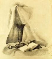 F. Rados Márta (1931-2021), 2 db mű: Csendélet. Ceruza, papír, mindkettő jelzett. Hajtásnyommal. Kis...