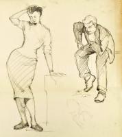 F. Rados Márta (1931-2021): Tanulmányrajzok össz. 3 db lapon. Ceruza, tus, papír, kettő jelzett. 1 l...