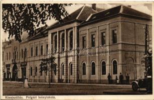 1932 Kisújszállás, Polgári leány iskola, automobil benzinkút, töltőállomás. Platz Ferenc kiadása