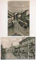 Miskolc, Széchenyi utca, villamos, üzletek, autók - 2 db modern Képzőművészeti Alap képeslap