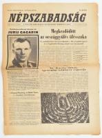 1968 Népszabadság XXVI. évf. 75. sz., 1968. márc. 29., a címlapon Jurij Gagarin szovjet űrhajós halálának hírével. Kis lapszéli szakadásokkal, 12 p.