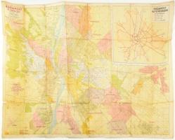 cca 1945 Valentiny Károly: Budapest és környékének térképe, 1 : 25.000, (rajta Budapest autótérképe, 1 : 100.000), Bp., Gergely Rezső könyvkereskedés kiadása (Közlekedési-ny.), szakadásokkal, 117x81 cm