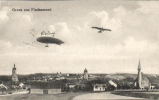 Fischamend with Zeppelin and airplane