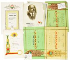 1959-1981 Vegyes szocialista oklevelek (közte Közbiztonsági Érem bronz fokozatának adományozó oklevele, Kiváló Dolgozó, stb.), mind Szentpéteri Károly névre. Vegyes méretben és állapotban (közte sérült is).