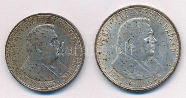 Szlovákia 1939. 20K Ag "Jozef Tiso - A Szlovák Köztársaság első elnöke" forgalmi emlékérme + 1944. 50K Ag "A függetlenség 5. évfordulója" forgalmi emlékérme T:XF patina, karc Slovakia 1939. 20 Korun Ag "Jozef Tiso - The first President of the Slovak Republic" circulating commemorative coin + 1944. 50 Korun Ag "The 5th Anniversary of Independence" circulating commemorative coin C:XF patina, scratch  Krause KM#3, #10