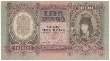 1943. 1000P nyomdai papírráncokkal T:XF,VF Adamo P21