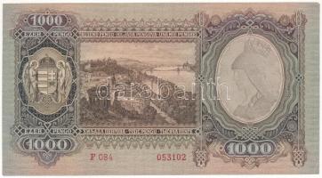 1943. 1000P nyomdai papírráncokkal T:XF,VF Adamo P21
