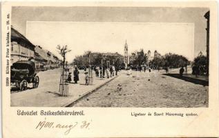 1900 Székesfehérvár, Ligetsor és a Szent Háromság szobor. Klökner Péter kiadása