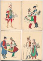 4 db RÉGI magyar népviseletes irredenta képeslap Pálffy szignóval