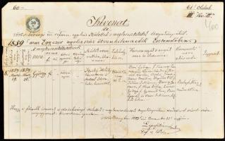 1883 Vörösberény (ma Balatonalmádi része) születési anyakönyvi kivonat a lelkészi hivatal pecsétjével és okmánybélyeggel