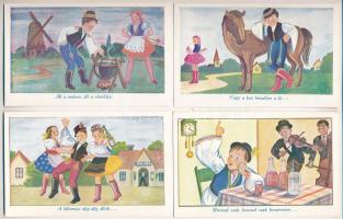 4 db RÉGI magyar népdalos képeslap