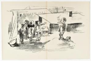 Gedő Lipót (1887-1952): Macskazene, litográfia, papír, jelzett a a litográfián, hajtott, paszpartuban, 19×29 cm