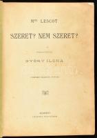 Lescot, Mme.: Szeret? Nem szeret? Ford.: Győry Ilona. A képeket rajzolta Tofani. Bp., [1898], Légrády Testvérek, 266 p. Szövegközi és egészoldalas képekkel illusztrált. Átkötött papírkötésben, kissé foltos, sérült borítóval, helyenként kissé foltos lapokkal.