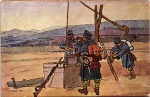 Öreg népfölkelők. A m. kir. honvédelmi minisztérium hadsegélyező hivatala kiadása / WWI Austro-Hungarian K.u.K. military art postcard, charity fund s: Juszkó + So. Stpl