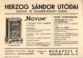 Herzog Sándor utódai kályha- és takaréktűzhely gyára. Budapest, Személynök utca 15-17. - reklám (EK)