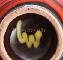 Majoros János mázas kerámia díszváza. Kézzel festett, jelzett, vöröses mázzal, hibátlan m:: 19 cm