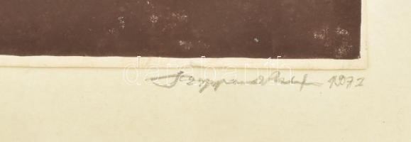 Szappanos István (1945-): Furulyázó. Linómetszet, papír, kartonra kasírozva, jelzett. 24x27,5 cm