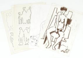 Durkó Gábor (1916-2003): össz. 5 db tanulmányrajz, közte 2 db női akt. Tus, toll, kréta, papír, mind jelzett, 30x21,5 cm körüli méretekben.
