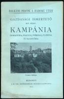 Kampánia (Karaféria, Niausta, Vodena), Florina és Kasztória. Balkáni piacok a háború után - Gazdasági ismertető XIV. füzet. Bp., 1914, M. Kir. Kereskedelmi Múzeum (Stephaneum-ny.), 35 p.+18 (fekete-fehér fotók) t. Kiadói tűzött papírkötés, lapszéli ázásnyomokkal.