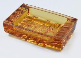 Vladislav Urban retró borostyánszínű üveghamuzó, pattogzásokkal, jelzés nélkül, 14x9,5 cm