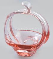 Cseh pink üveg kosárkínáló, jelzés nélkül, hibátlan, m: 17 cm