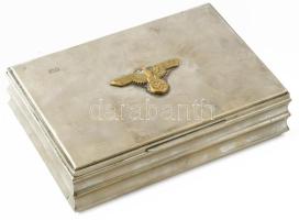 Alpakka asztali doboz, rajta réz birodalmi sassal. 17x12 cm Fa betéttel