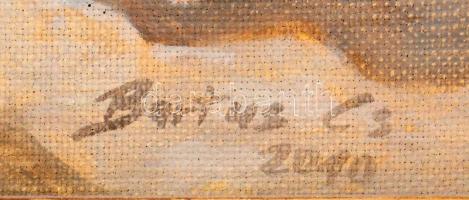 Bartus Csaba (?-): Csendőrök megállítanak egy lovaskocsit. Olaj, vászon. Jelezve jobbra lent. Reprod...