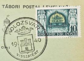 1940 Kolozsvár visszatért bélyegzés tábori posta levelezőlapon