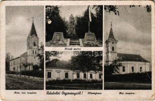 1944 Orgovány, Római katolikus és református templom, Hősök szobra, Községháza (EK)