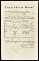 1844 Temesvár, Születési anyakönyvi kivonat/keresztlevél felzetes szárazpecséttel