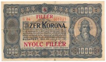 1923. 1000K "8 FILLÉR - NYOLC FILLÉR", nyomdahely-jelölés nélkül T:F  Adamo K37B
