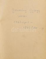 1963-1973 Gozmány György (1920-1973) színművész kéziratos versei, 1963. áprilisától 1973. februárjáig (haláláig). Kb. 80-90 beírt oldal (+ beszúrva külön lapok), közte néhány oldalon rajzok, vázlatok, gondolatok. Félvászon-kötésben, a borító minimálisan sérült, 29x21,5 cm.