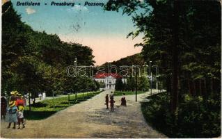 1924 Pozsony, Pressburg, Bratislava; Vaskutacska, sétány / spa, promenade (kopott sarkak / worn corners)