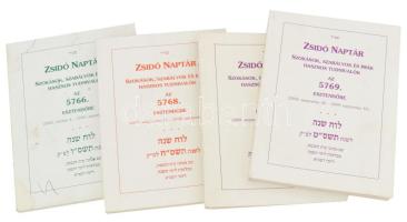 Zsidó Naptár. Szokások, szabályok és imák, hasznos tudnivalók. 4 kötet: 5766. (2005/06.), 5768. (2007/08.), 5769. (2008/09.) esztendő (duplummal). Bp., 2005-2008, Egyéges Magyarországi Izraelita Hitközség (Statusque Ante). Kiadói papírkötés, változó állapotban.