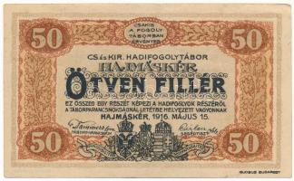 Hajmáskér / hadifogolytábor 1916. május 15. 50f római sorozat és arab sorszámozás T:F szép papír Hungary / Hajmáskér / POW camp 15.05.1916. 50 Heller with Roman series and Arabic serial numbers C:F fine paper Adamo HHH-2.3