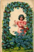 1912 Üdvözlet Anna névnapjára / Anna's name day greeting. floral litho (EK)